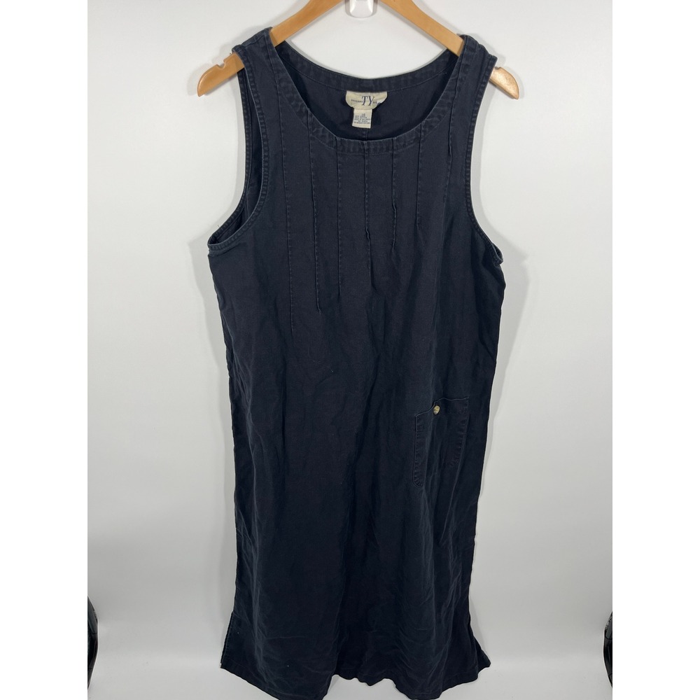 VTG Womens Linen Cotton Blend Maxi Dress 16‎ Black Lagenlook Minimalist Capsule